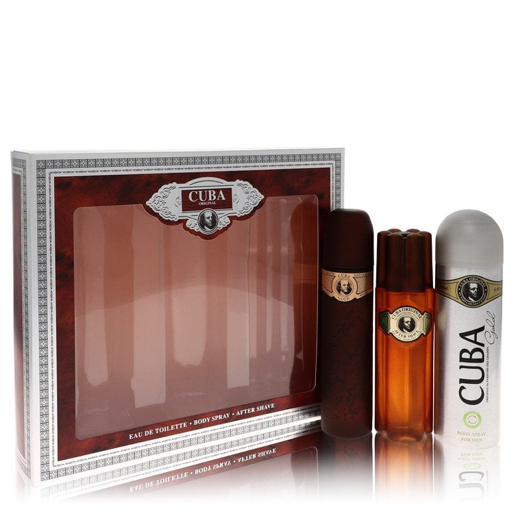 Cuba Gold by Fragluxe Gift Set -- 3.3 oz Eau De Toilette Spray + 3.3 oz After Shave Spray + 6.7 oz Body Deodorant Spray For Men