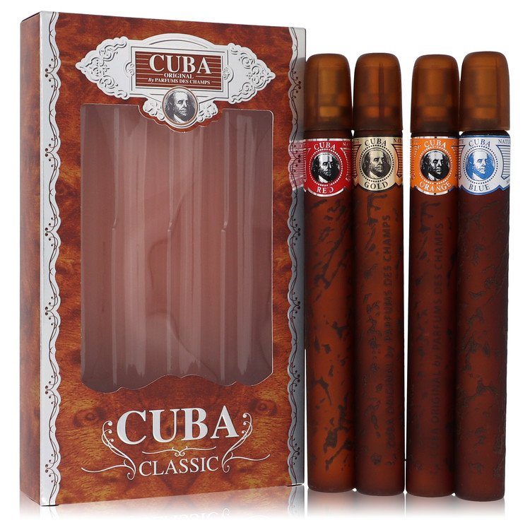 Cuba Red by Fragluxe Gift Set -- Cuba Variety Set includes All Four 1.15 oz Sprays, Cuba Red, Cuba Blue, Cuba Gold and Cuba Orange For Men