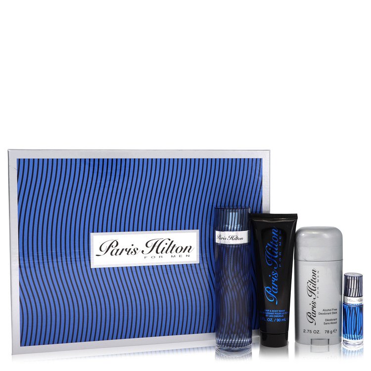 Paris Hilton by Paris Hilton Gift Set -- 3.4 oz  Eau De Toilette Spray + 3 oz Body Wash + 2.75 oz Deodorant Stick + .25 Mini EDT Spray For Men