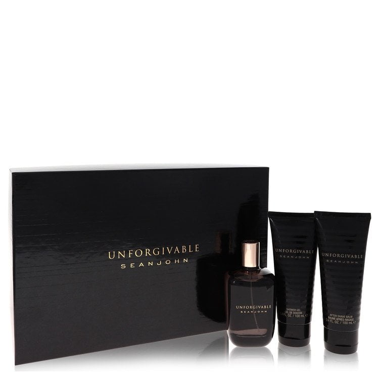 Unforgivable by Sean John Gift Set -- 4.2 oz Eau De Toilette Spray + 3.4 oz Shower Gel + 3.4 oz After Shave Balm For Men