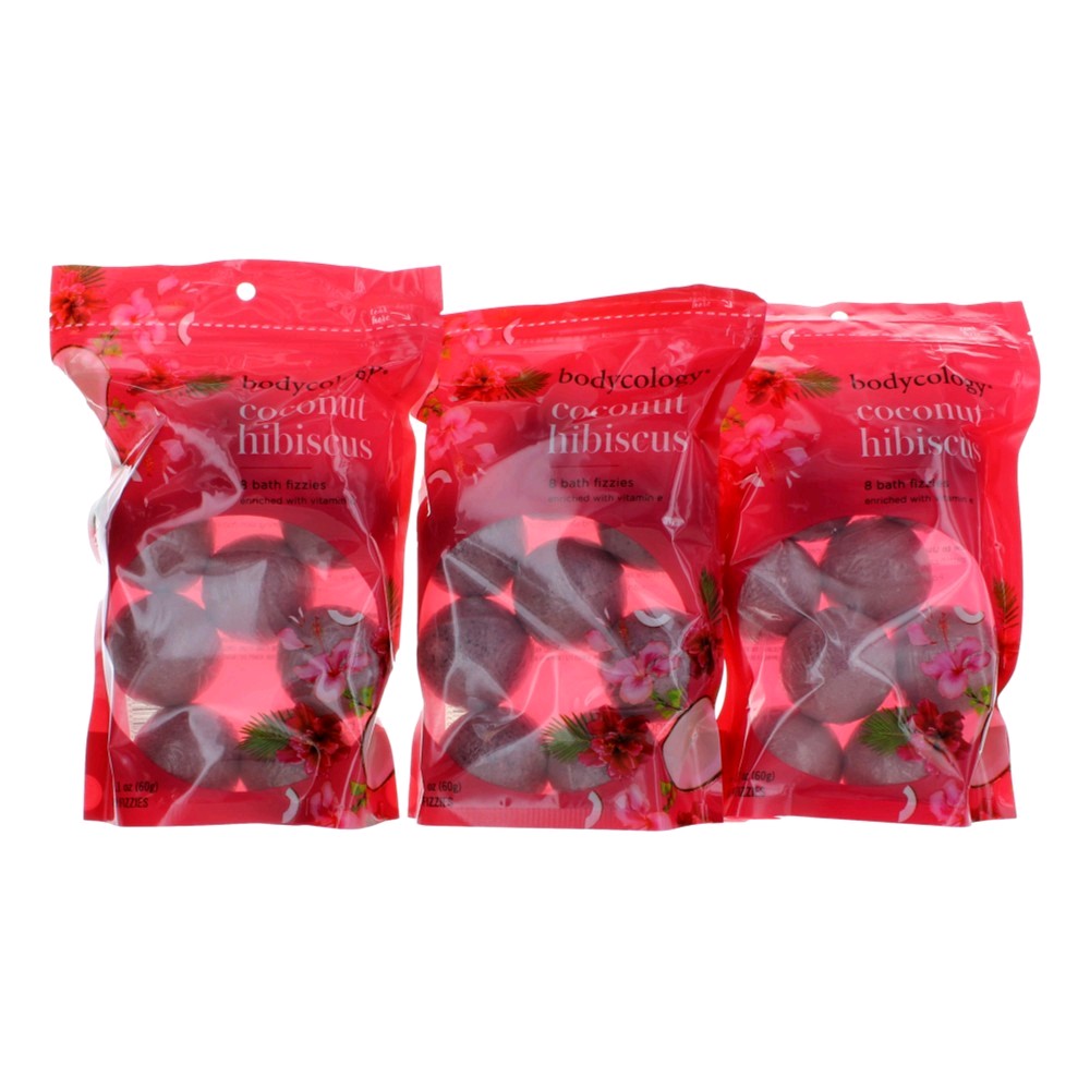 Coconut Hibiscus by Bodycology 3 Pack of 8 Bath Fizzies Total of 24