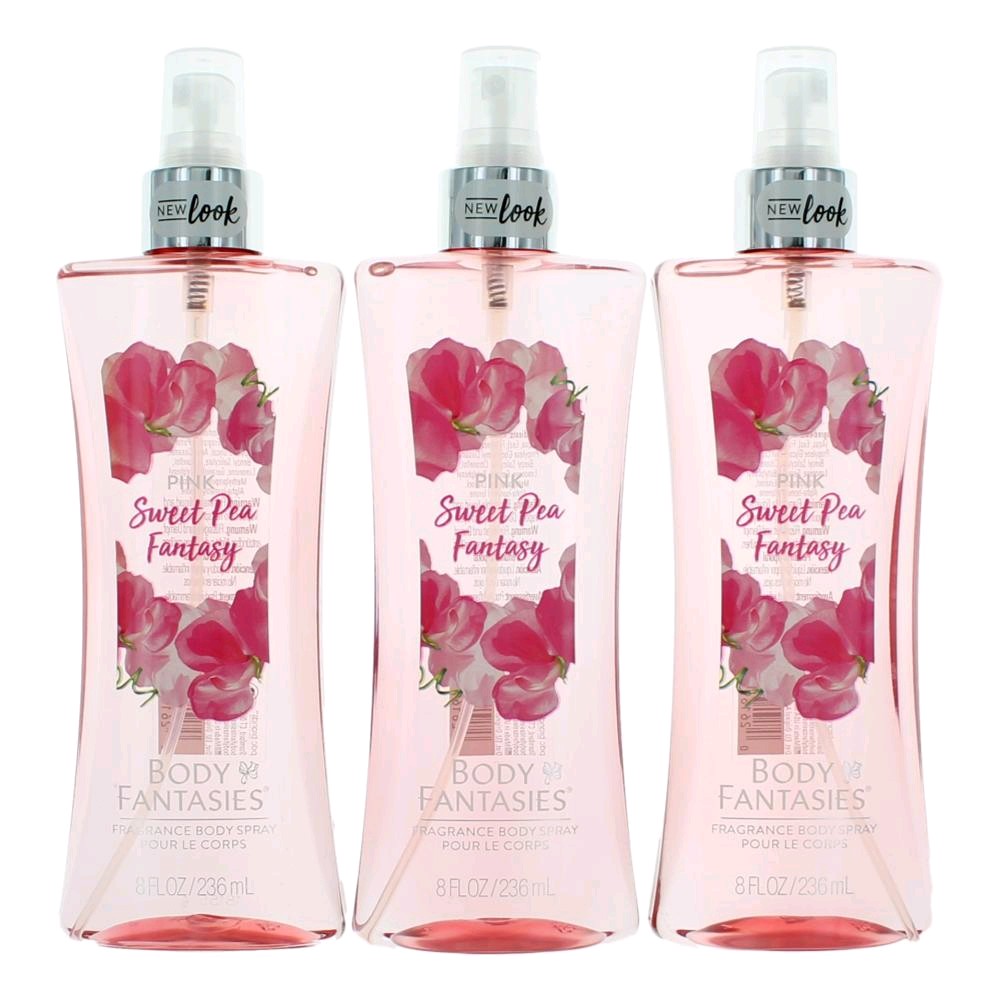 Pink Sweet Pea Fantasy by Body Fantasies 3 Pack 8 oz Fragrance Body Spray for Women