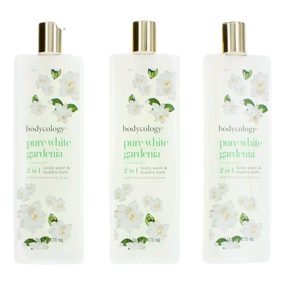 Pure White Gardenia by Bodycology 3 Pack 16 oz 2 in 1 Body Wash & Bubble Bath for Women