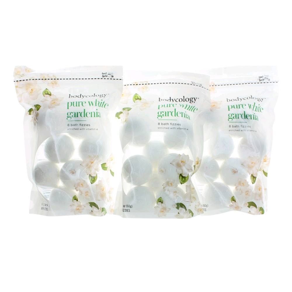 Pure White Gardenia by Bodycology 3 Pack of 8 Bath Fizzies Total of 24