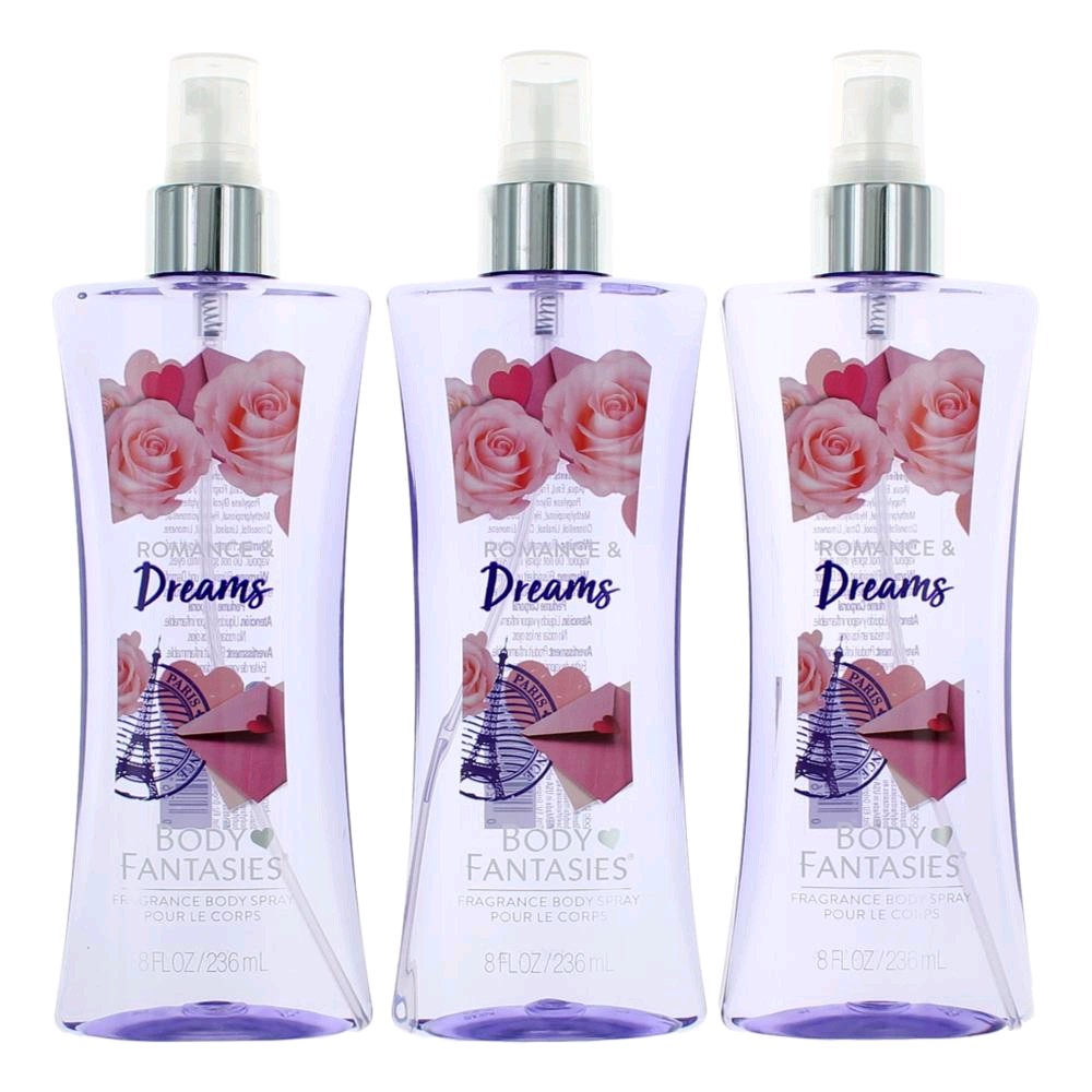 Romance & Dreams by Body Fantasies 3 Pack 8 oz Fragrance Body Spray for Women