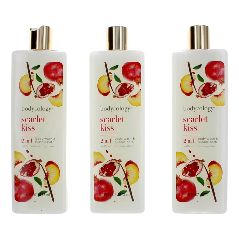 Scarlet Kiss by Bodycology 3 Pack 16 oz 2 in 1 Body Wash & Bubble Bath for Women