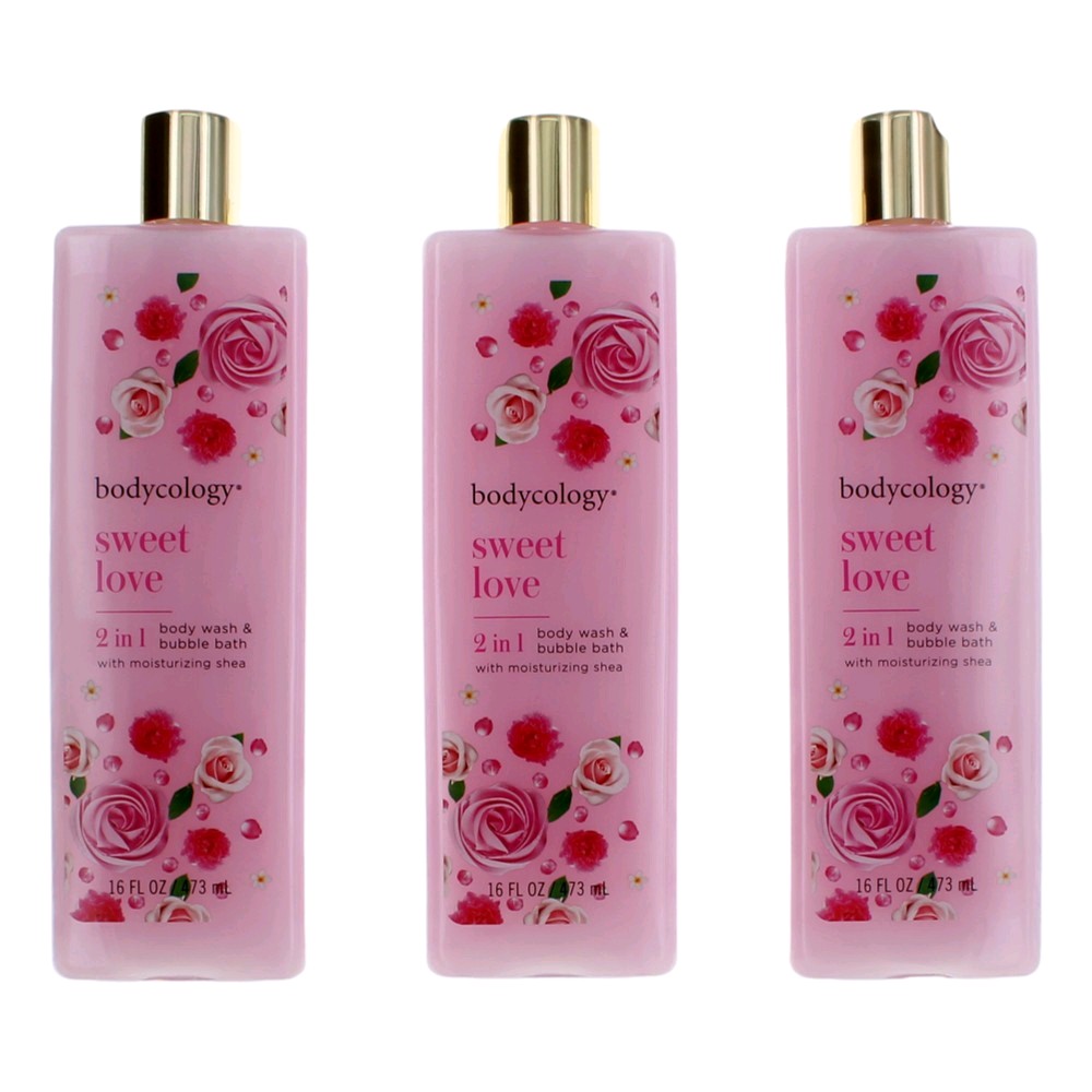 Sweet Love by Bodycology 3 Pack 16 oz 2 in 1 Body Wash & Bubble Bath for Women